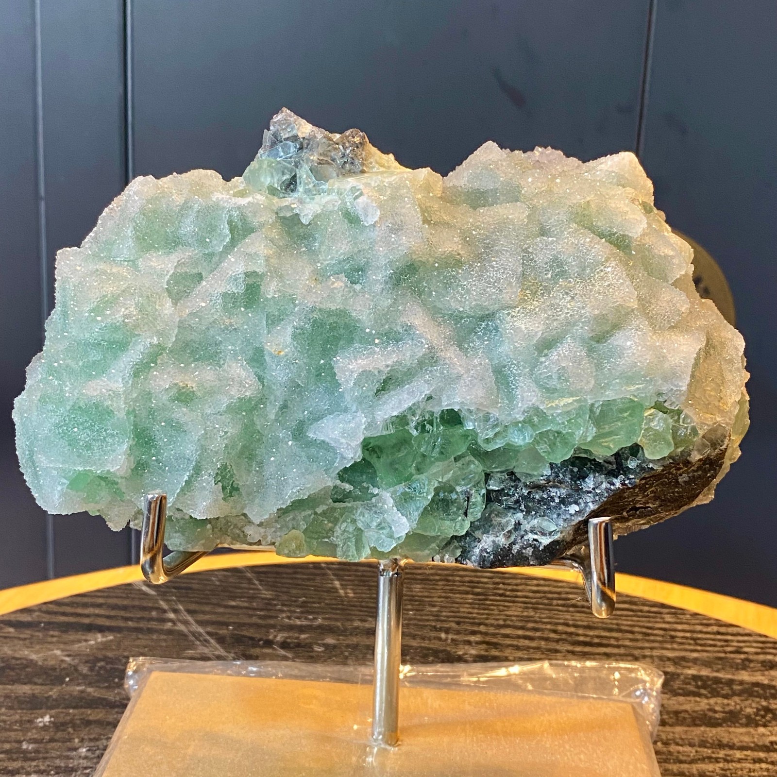 3.83LB Natural green cubic fluorite quartz crystal cluster mineral specimen