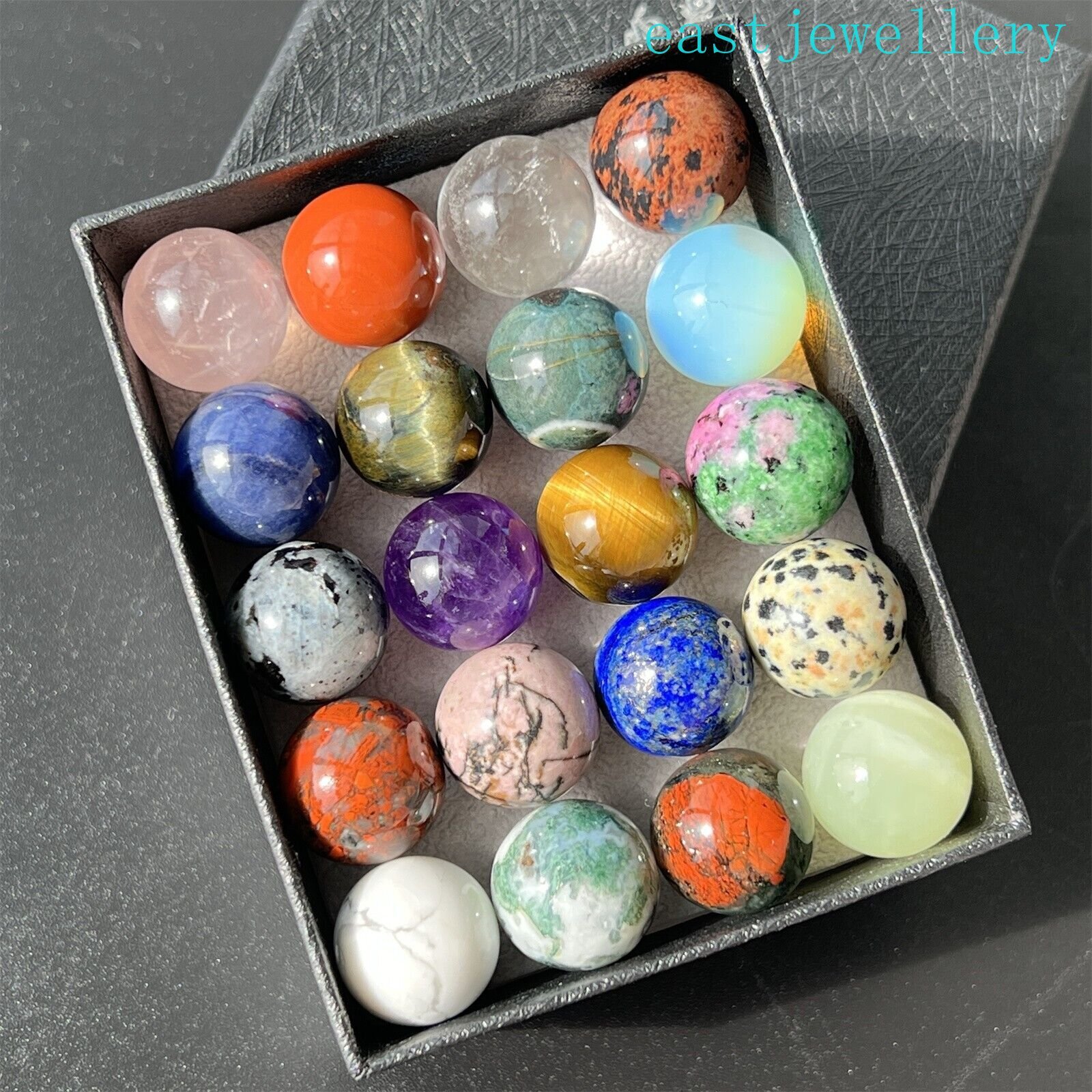 15mm+ box Natural Mixed Sphere quartz crystal ball Palm stone reiki healing 20x