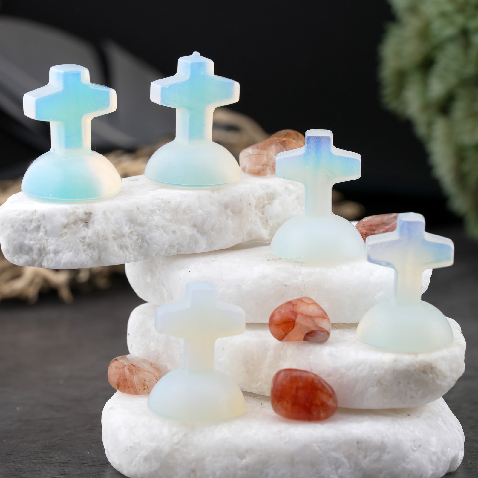 Opalite Mini Crystal Cross Carving Stone Faith Trinket Religious Stone Decor