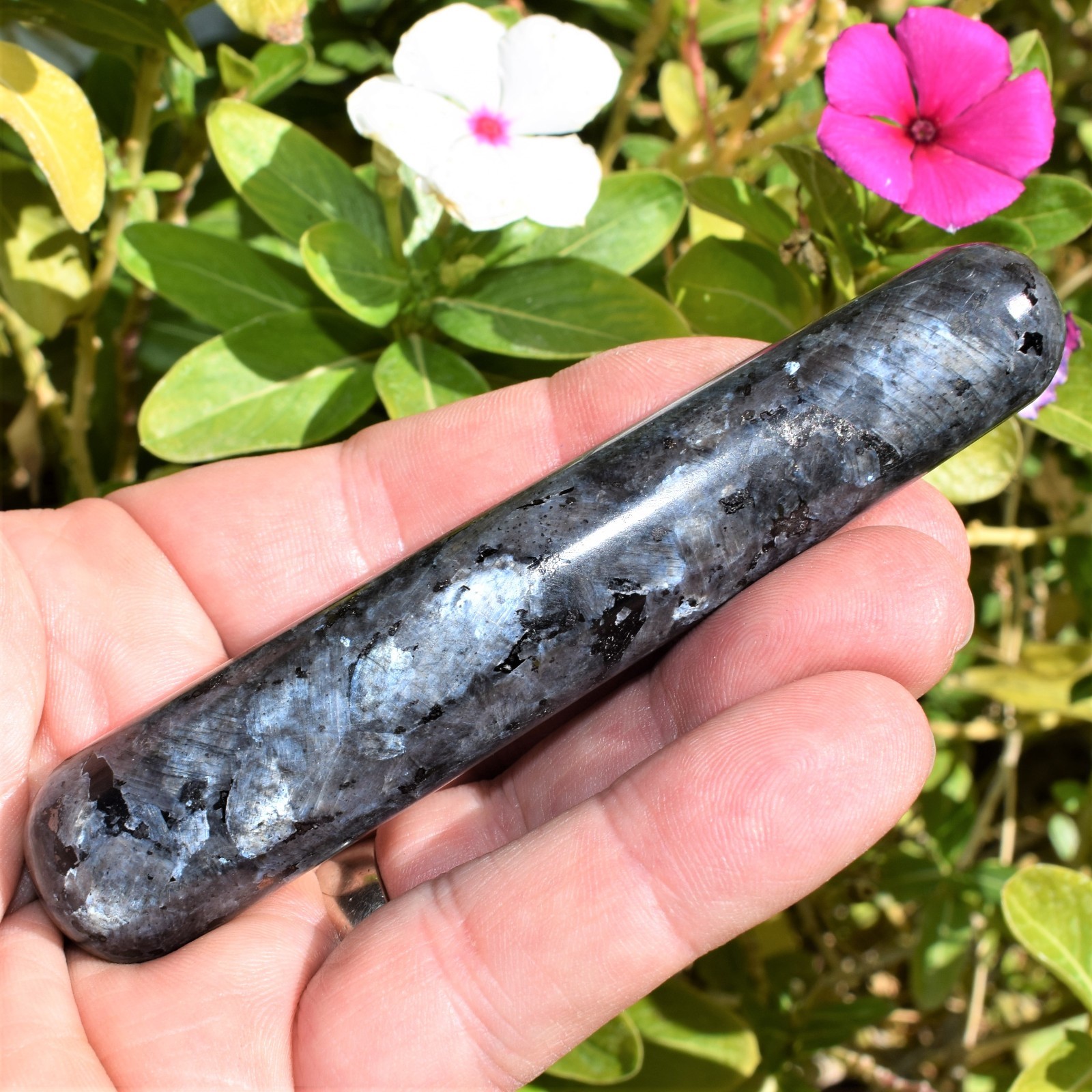 Flashy Charged 4″ Larvikite Crystal Massage Wand Crystal Healing Energy ~78g