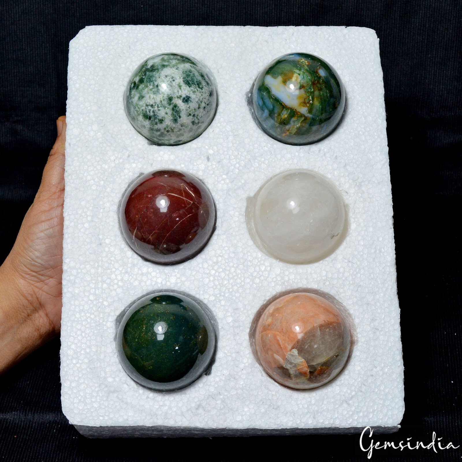 1.41 Kilo Natural Multi Gems Healing Crystal Mineral Sphere Lot 6 Pc With Stand