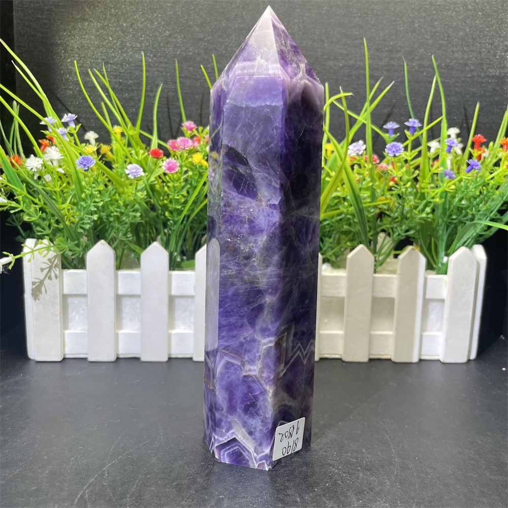 1.6LB 7.6″ Natural Dream Amethyst Obelisk Quartz Crystal Tower Point Decor