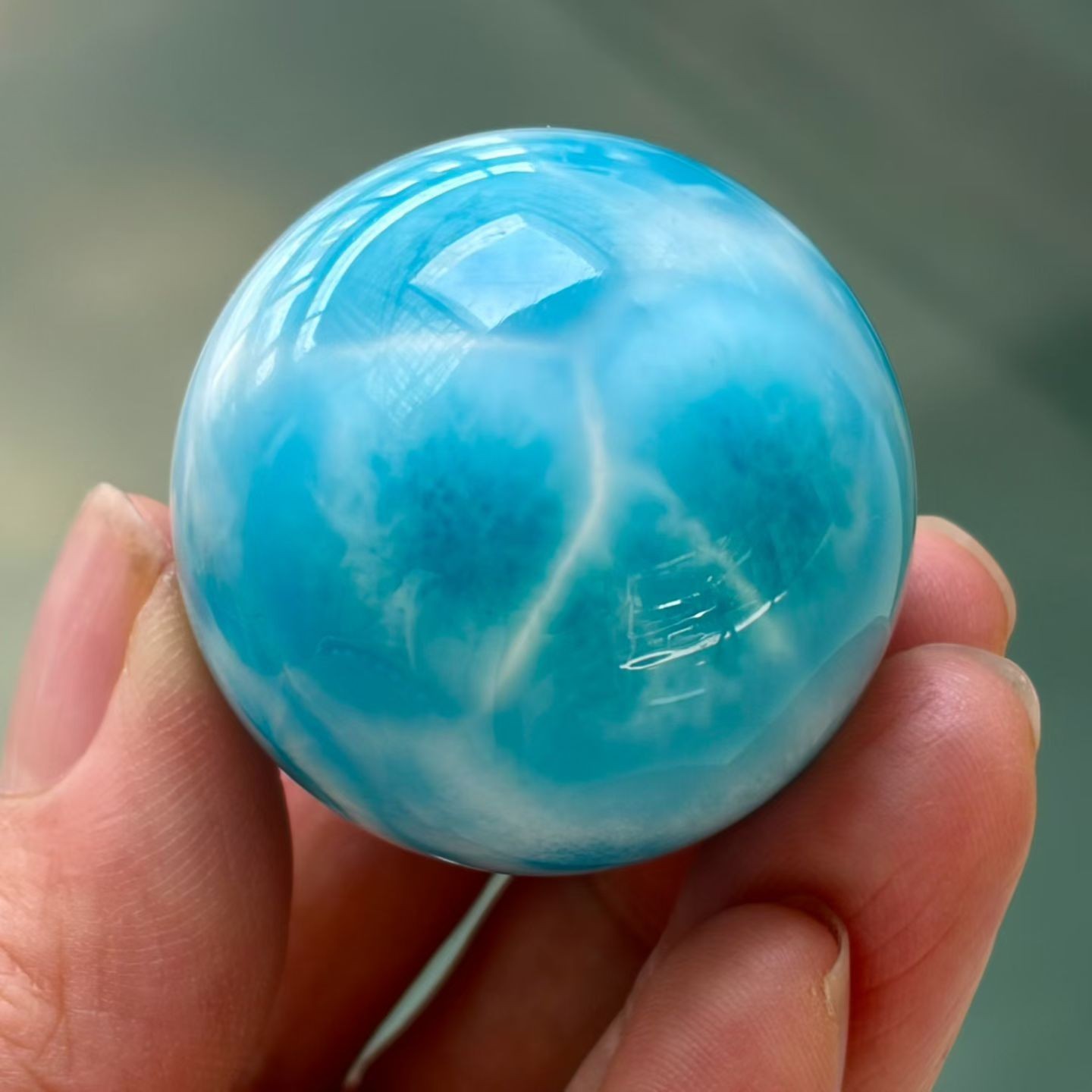 36mm Natural Larimar Gem stone Quartz Sphere Crystal Energy Ball Reiki Decor