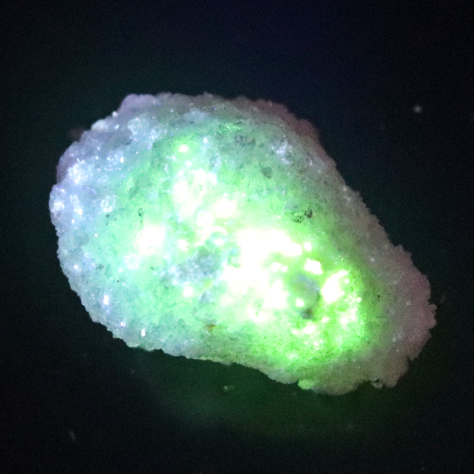 Fluorescent Mineral Specimen: Gypsum Selenite with Novacekite, Mexico (SEL626)