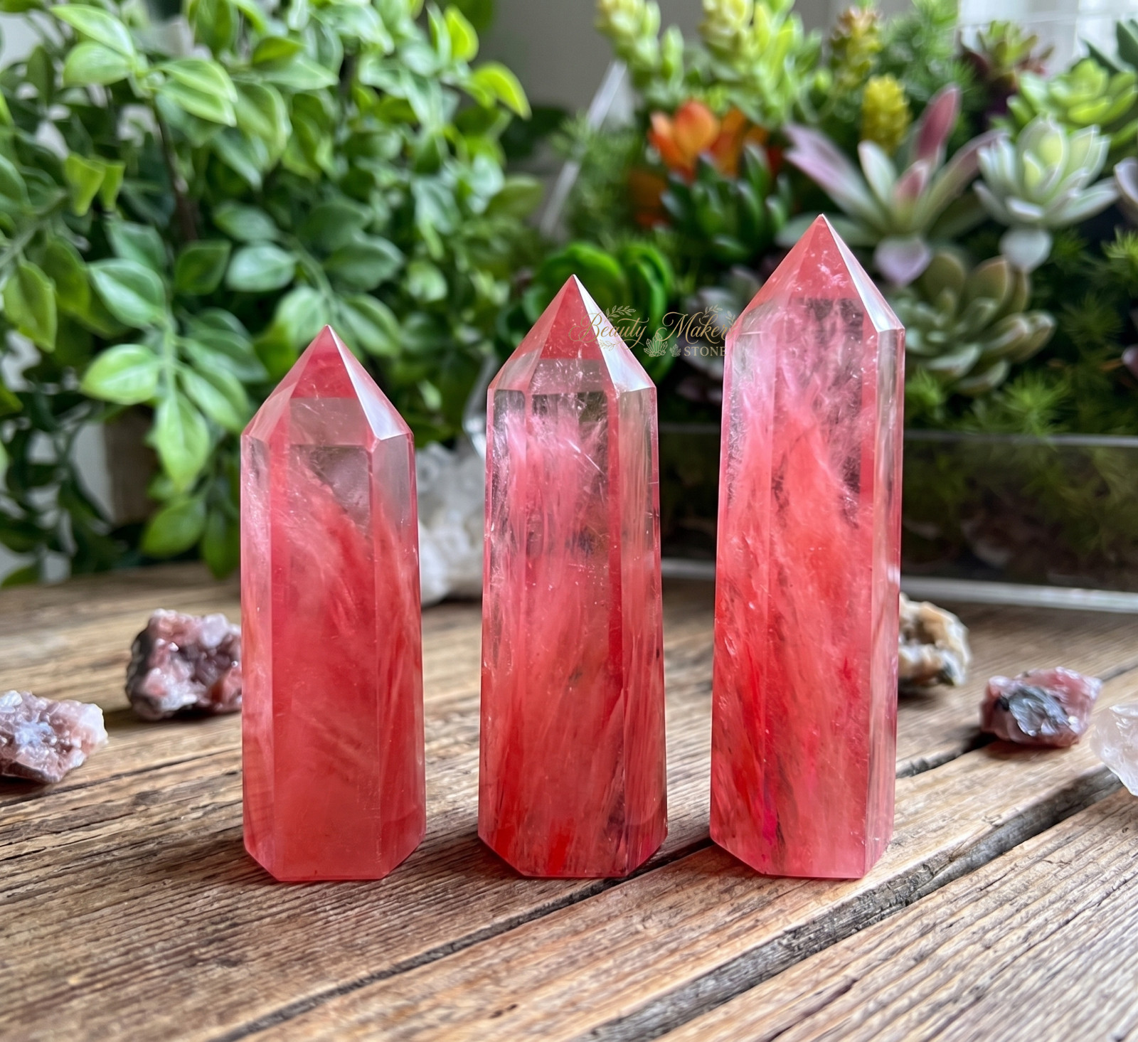 Natural Red Cherry Quartz Crystal Point Tower Meditation Stone Office Decor Gift