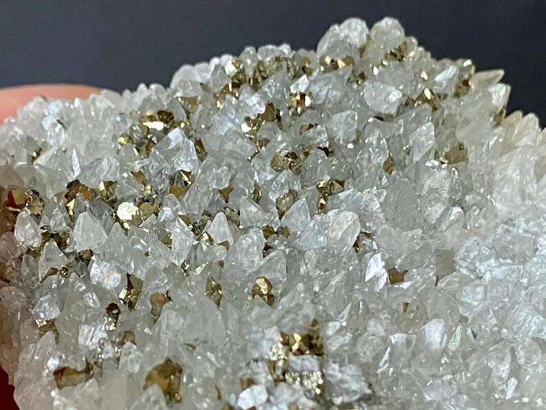 201gms “Beautiful Luster”~ Golden IRON PYRITE In QUARTZ Geometric Specimen D1381