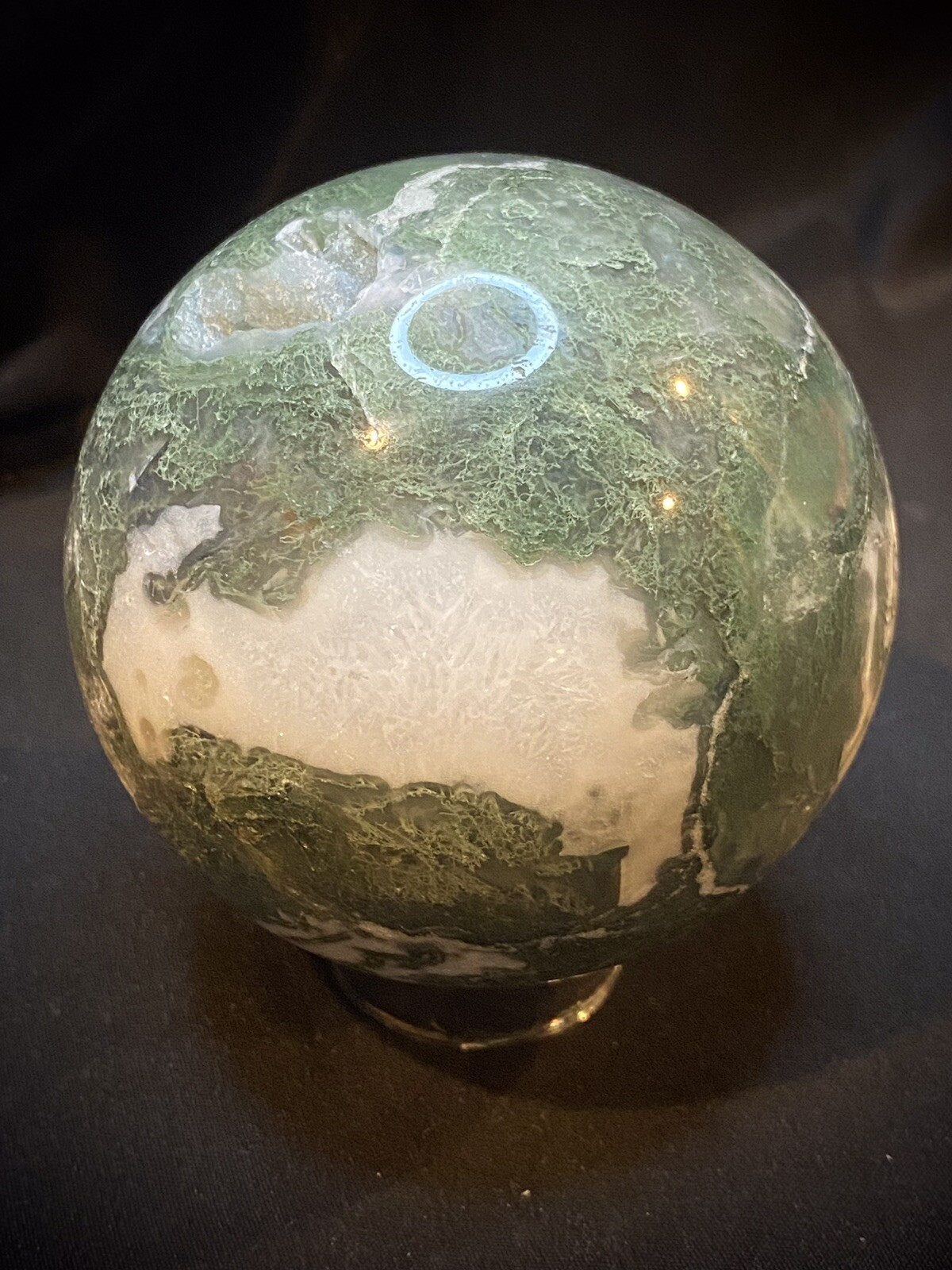 Druzy Moss Agate Sphere With Stand 3 Inches