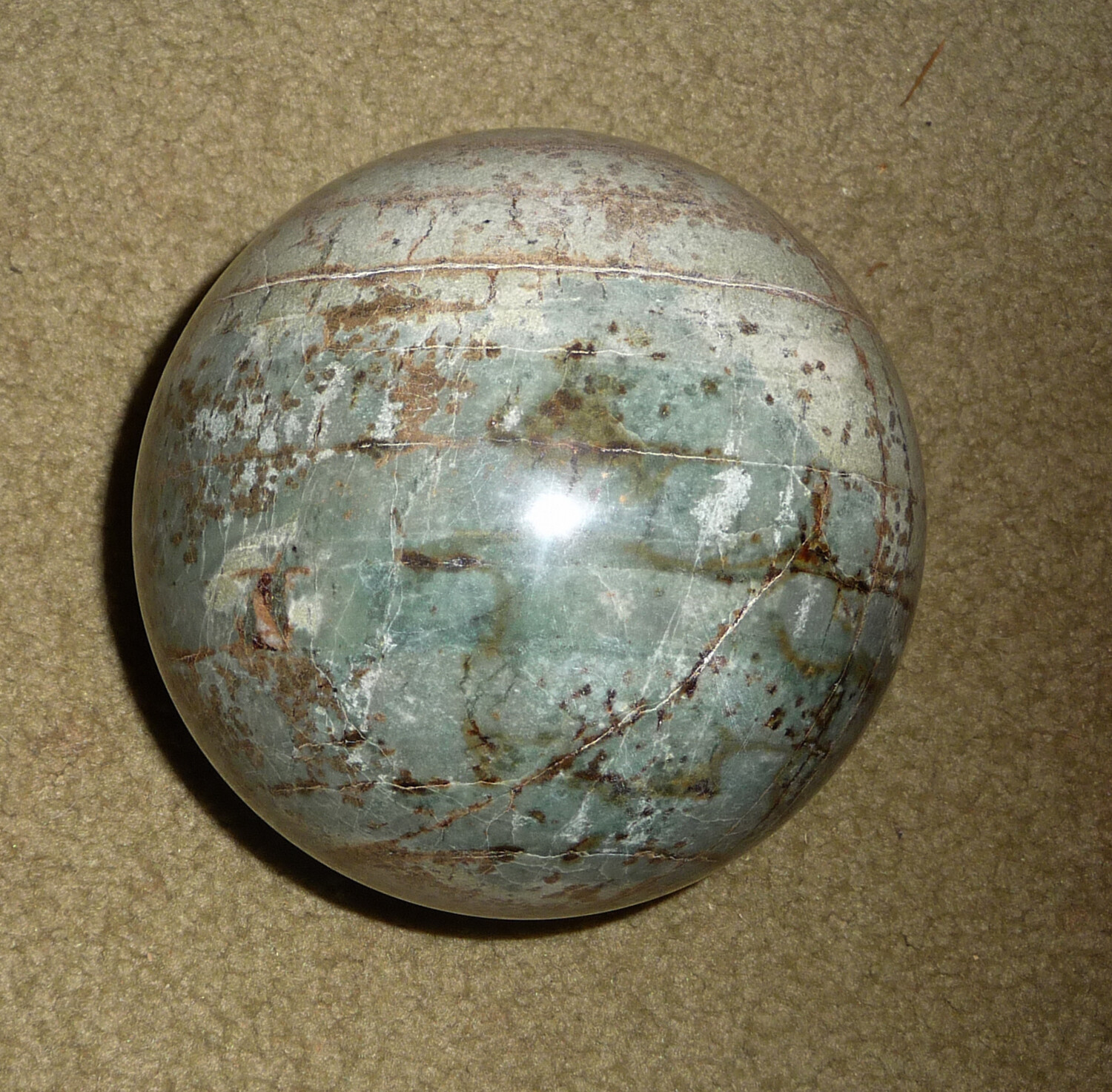 Large Green & White Brown lines Marble Gemstone Rock Sphere 4 3/4″ US handmade