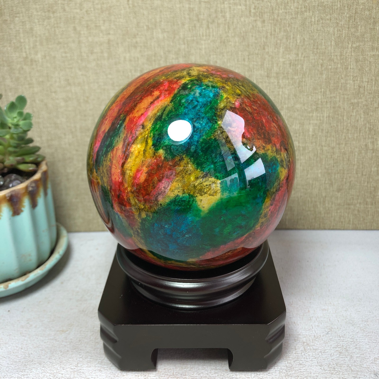 Natural “Seven Colors Jade” sphere flat bottom specimen Taiwan China 99mm A4580