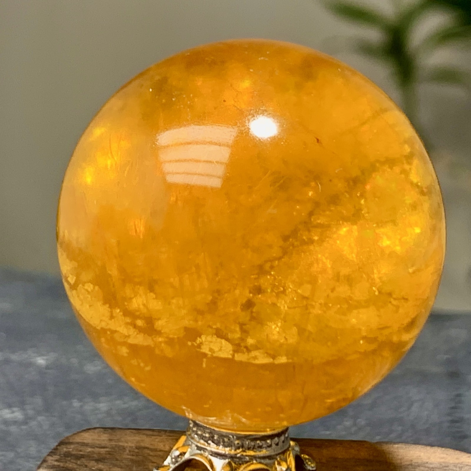 126G Natural yellow fluorite and mica symbiotic crystal ball healing