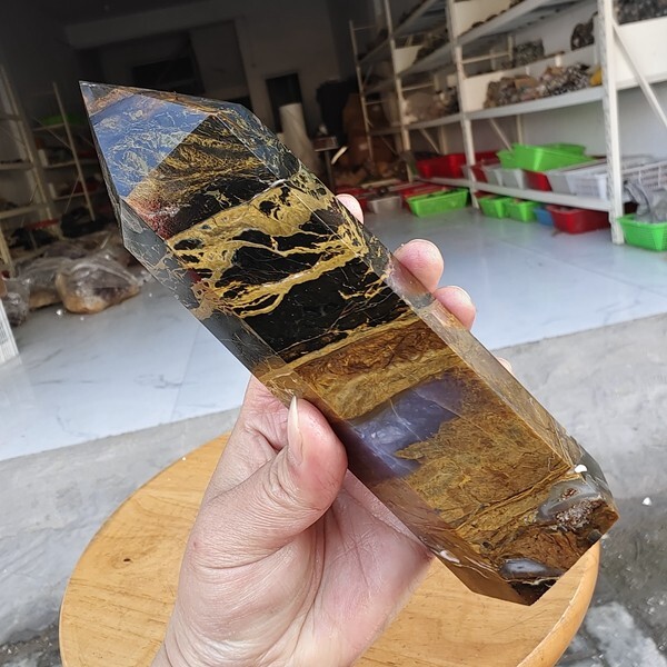 735g WOW! Natural Rare Pietersite Crystal Obelisk Quartz Tower Point Healing