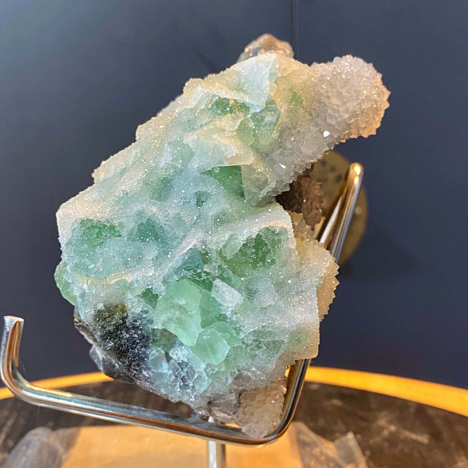 3.83LB Natural green cubic fluorite quartz crystal cluster mineral specimen