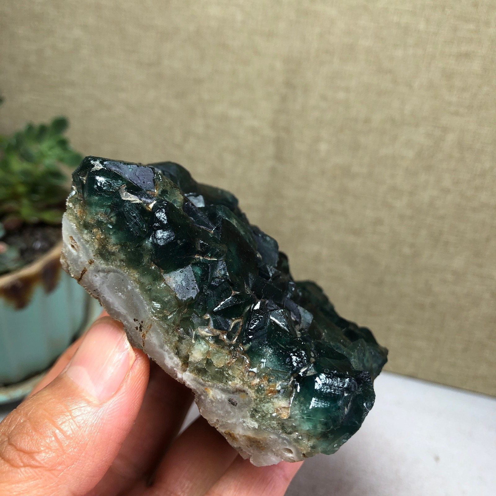 345g NATURAL Green Cubic FLUORITE Crystal Cluster Mineral Specimen A4719