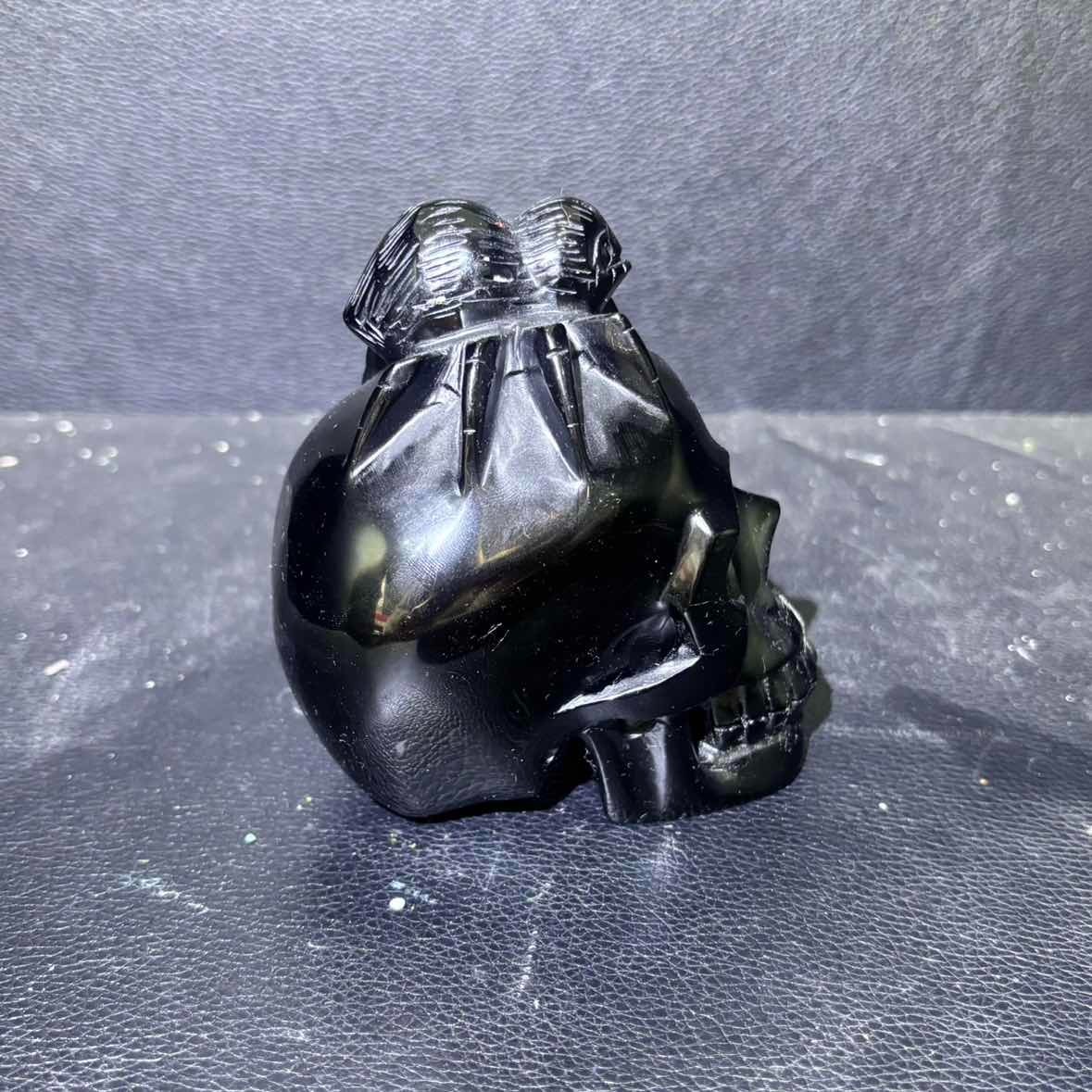 a1.52LB4.3″ Natura Black Obsidian with Spider Carving Crystal Ornament Gift