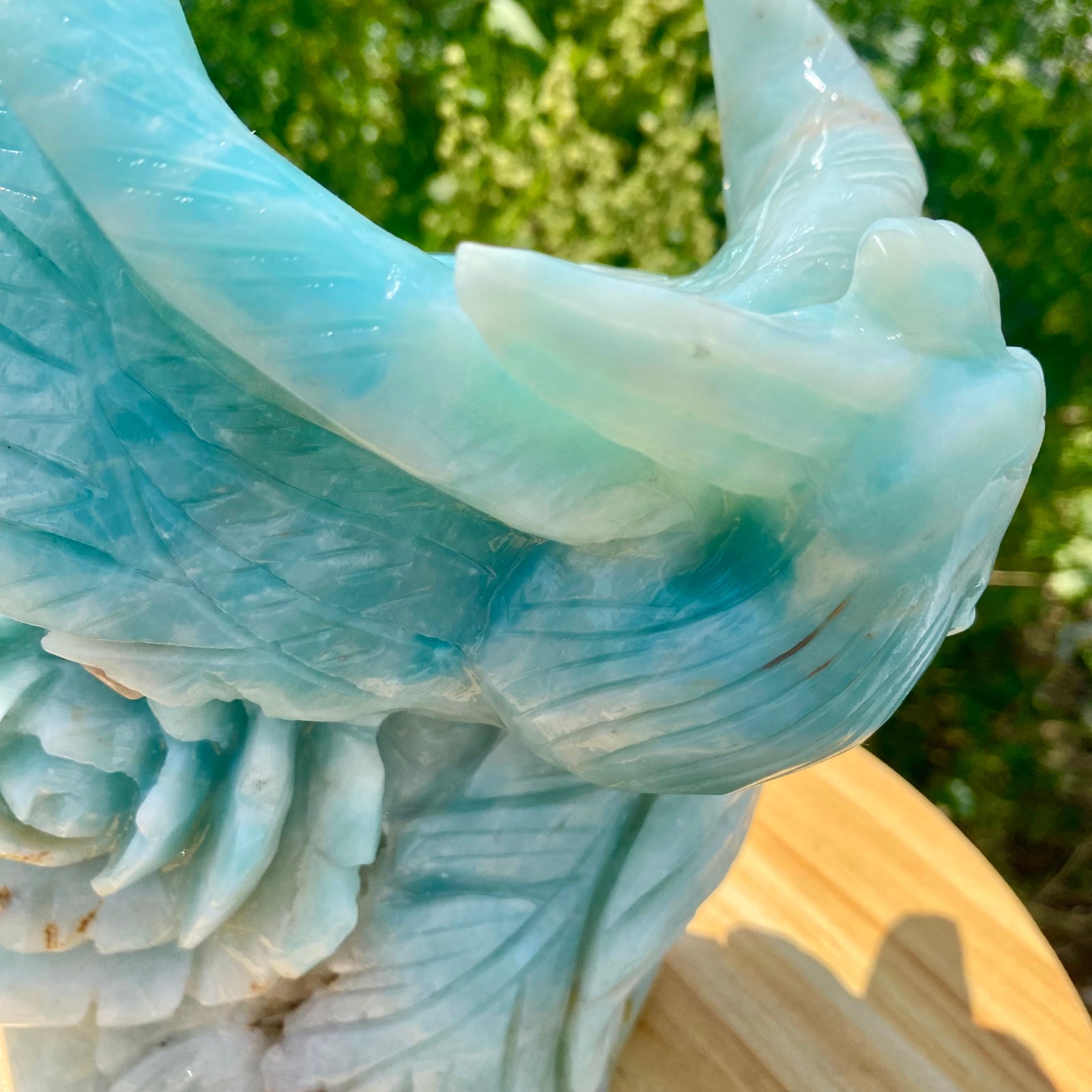 4.85LB Natural Blue Vein Stone Phoenix Carving, Home Decoration