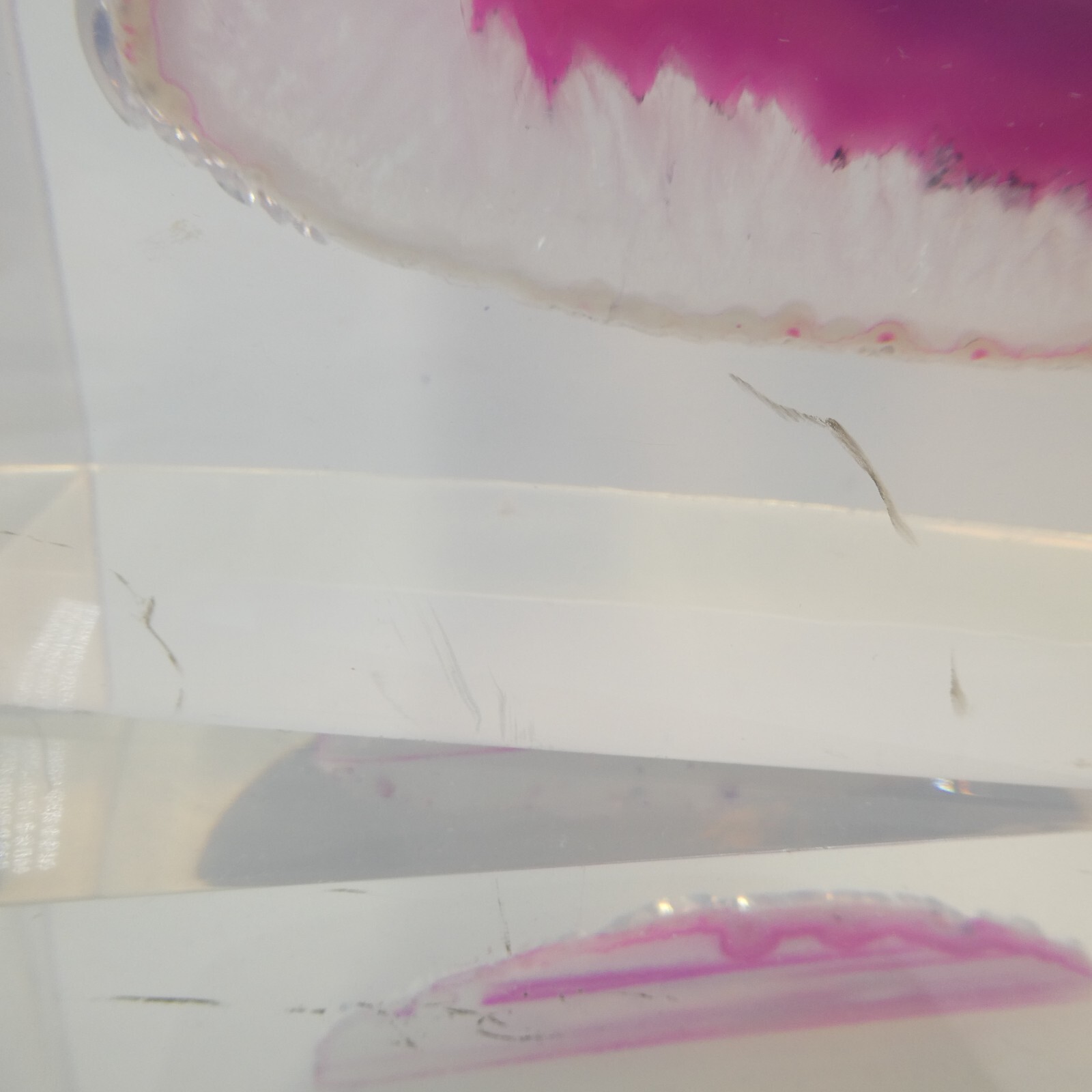 Bookends Pair Vintage Pink Agate Geode Slice in Clear Lucite Acrylic Block