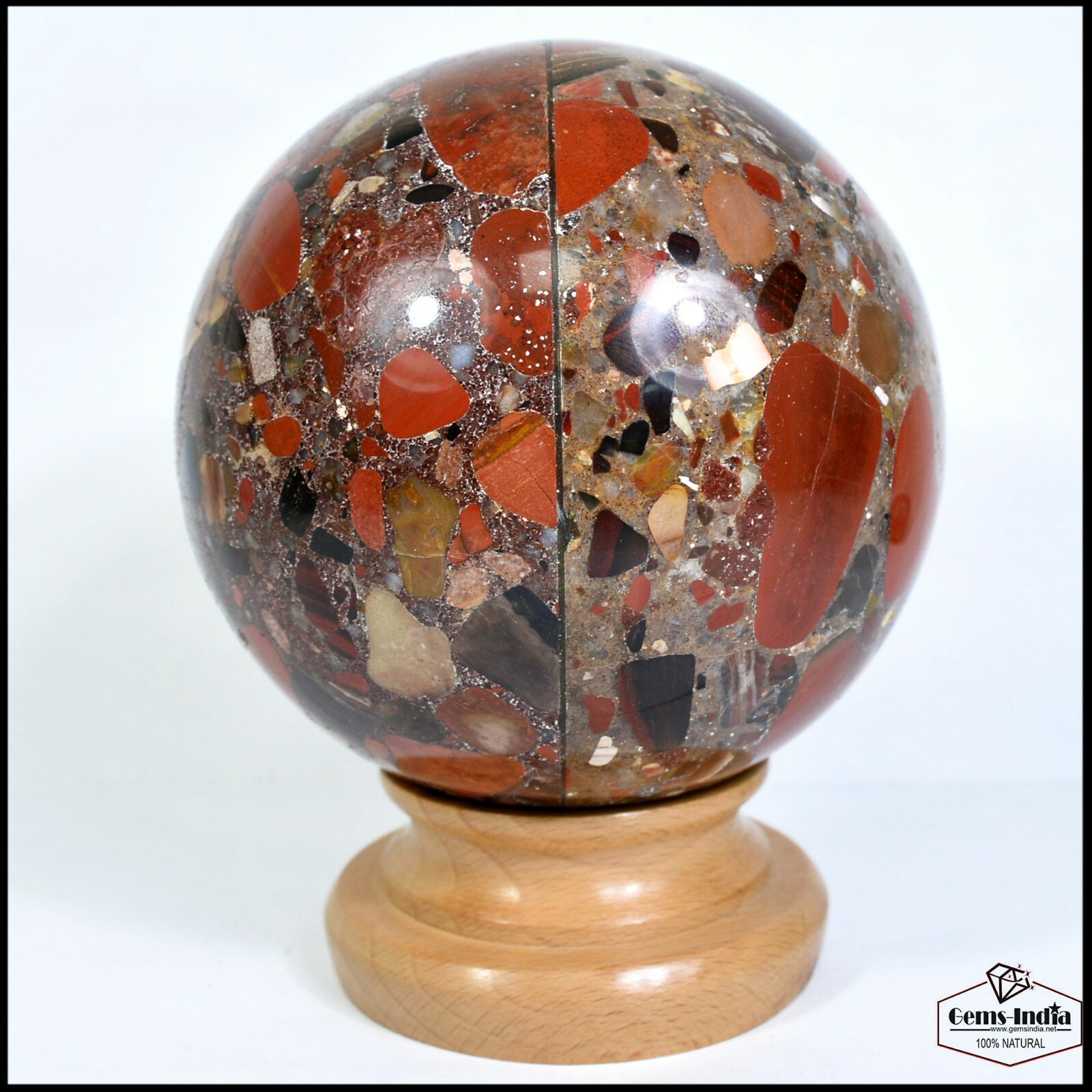 Natural 4.2in Red Conglomerate Stone Healing Meditation Puddingstone Sphere Ball
