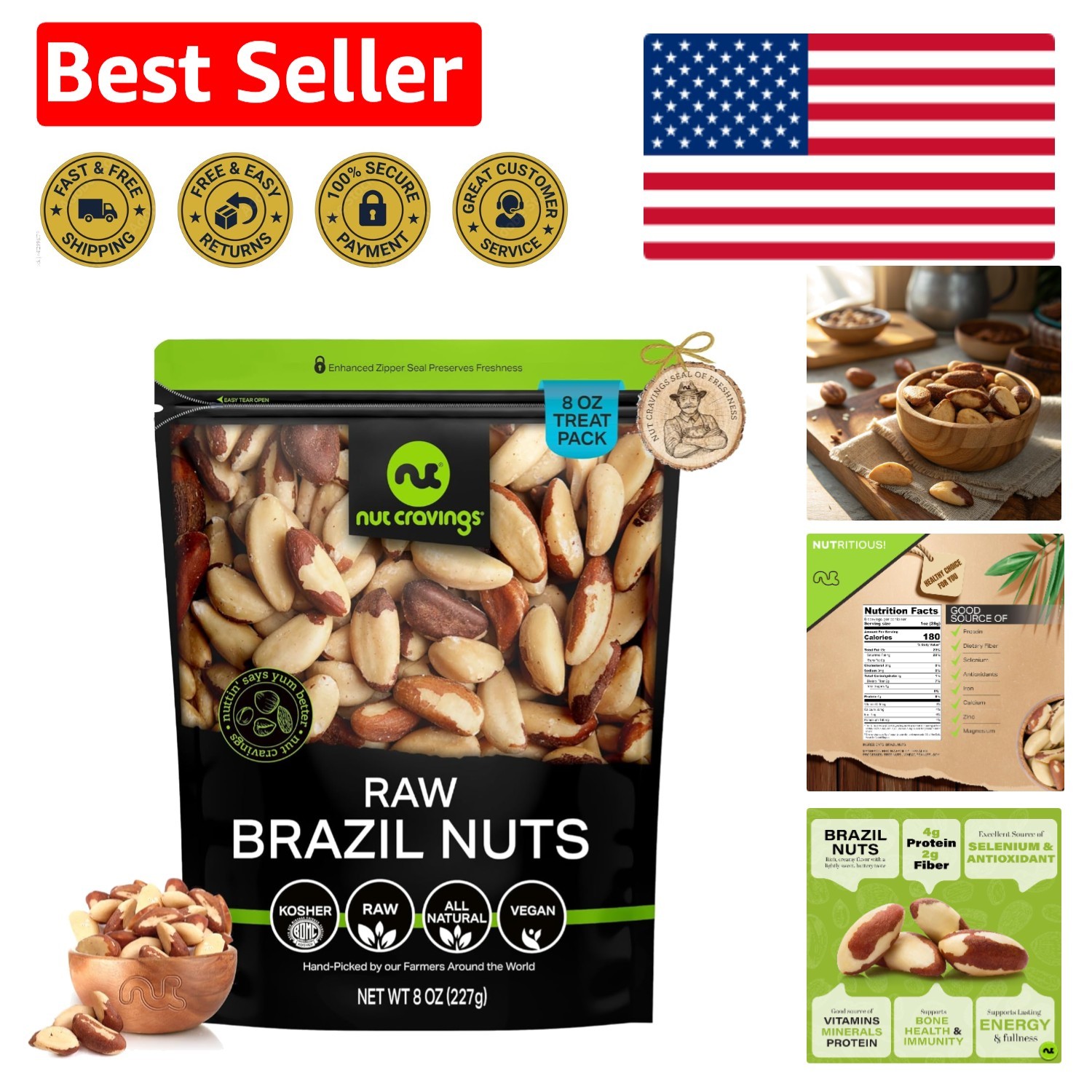 Kosher Raw Brazil Nuts – 8oz Resealable Bag for Freshness & Flavor