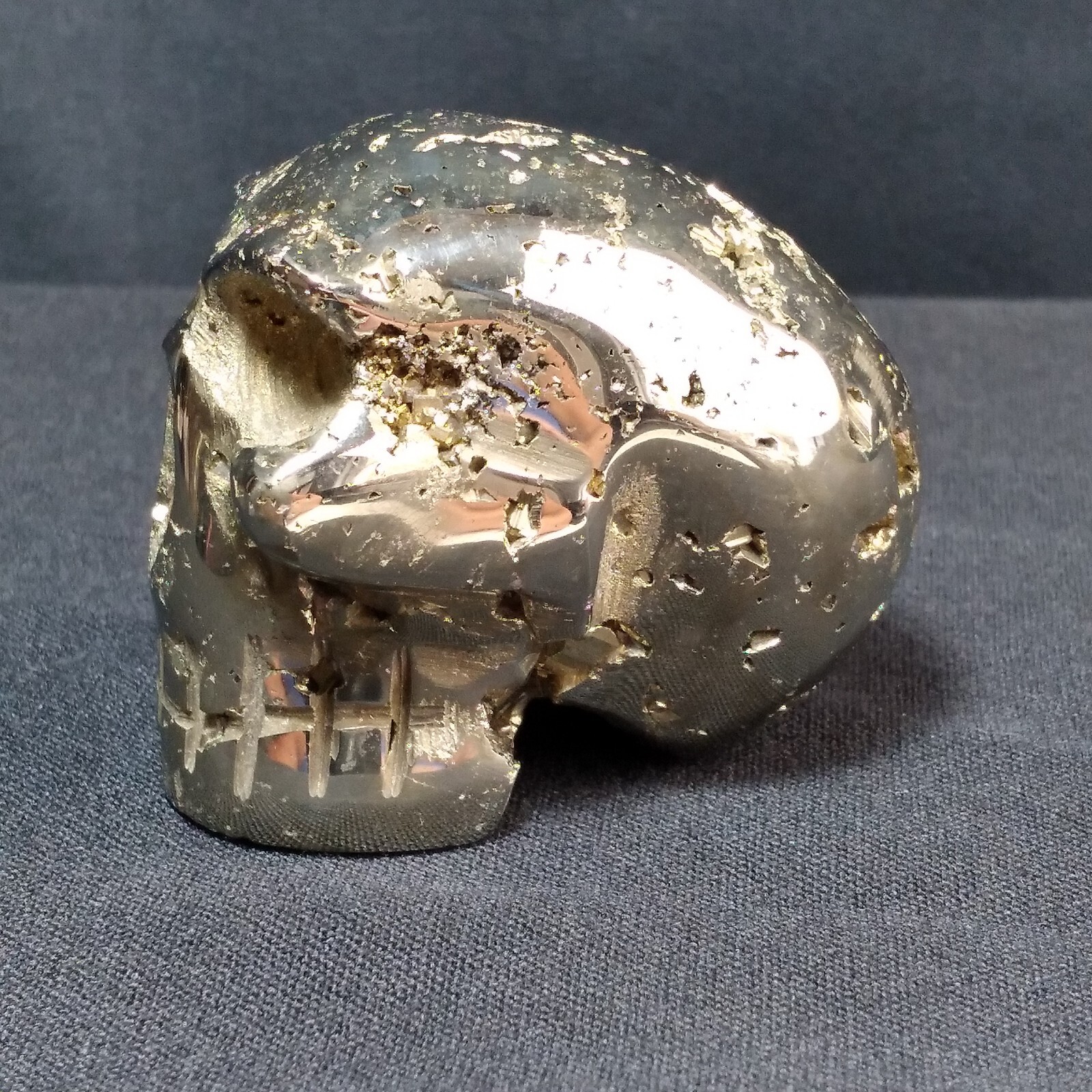 Hand Carved Skull Peruvian Pyrite Fools Gold Open Crystal Chambers Detail Heavy