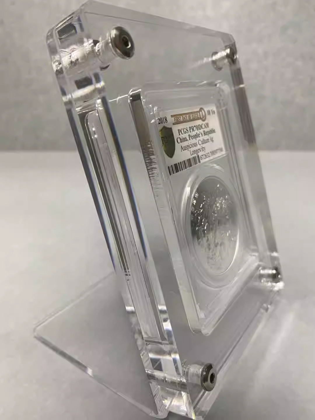 Acrylic Display Frame Protector Case w Integrated Stand For NGC/PCGS Coin Holder