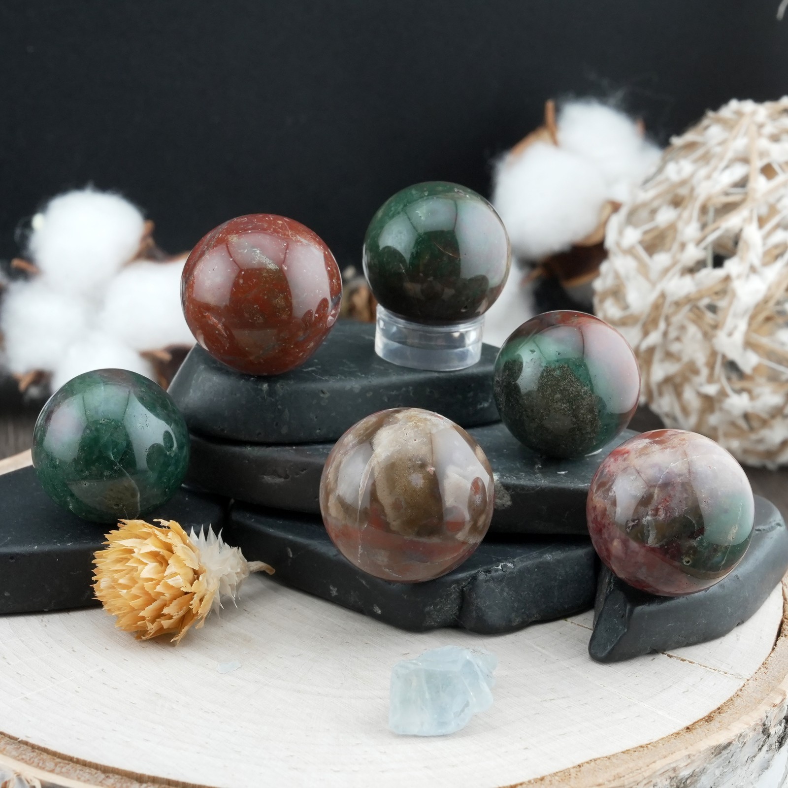 Natural Ocean Jasper Crystal Sphere Spiritual Healing Protection Gemstone Ball