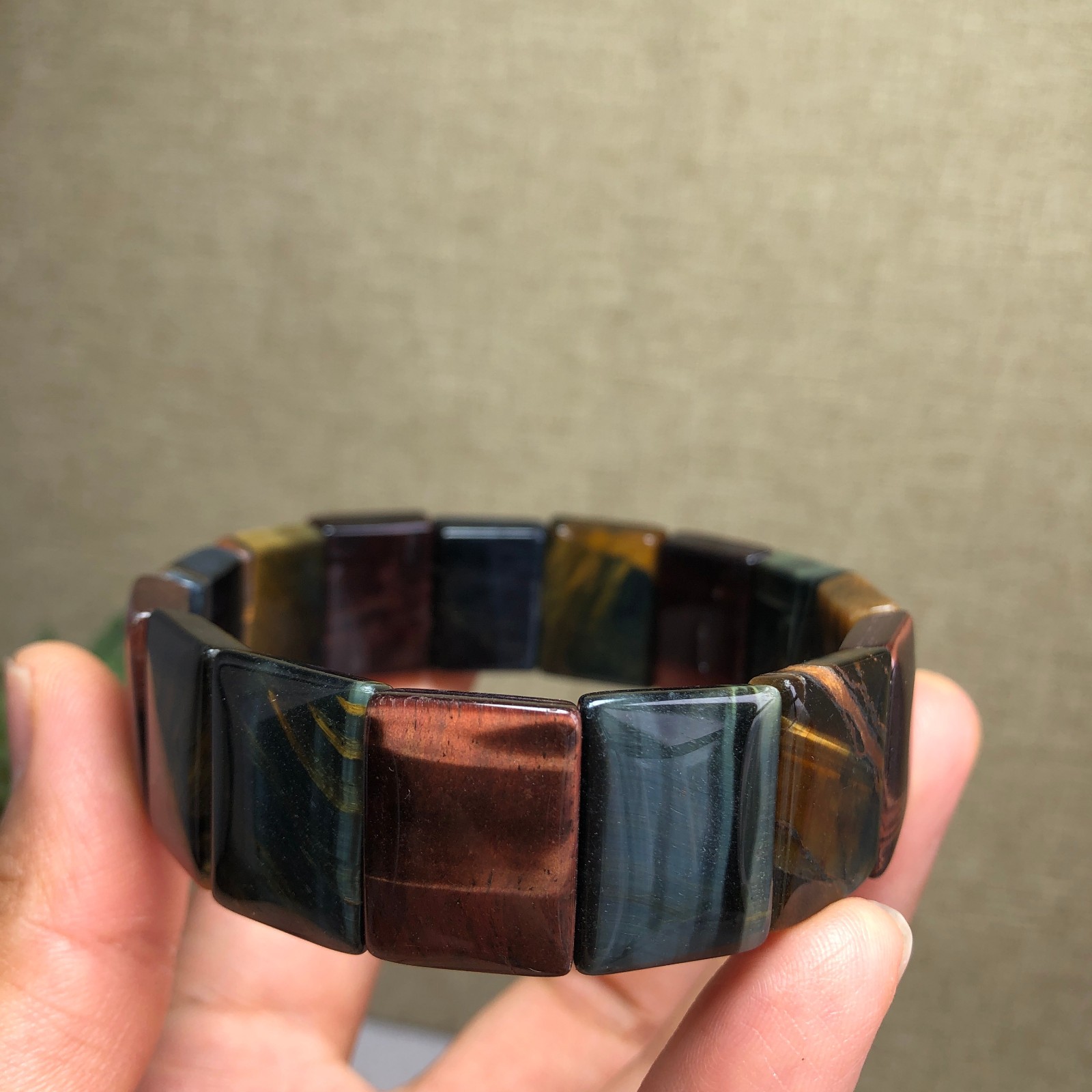 Natural Tiger’s Eye Stone Bracelet Brown Gemstone Stretch Bracelet Handmade 6157