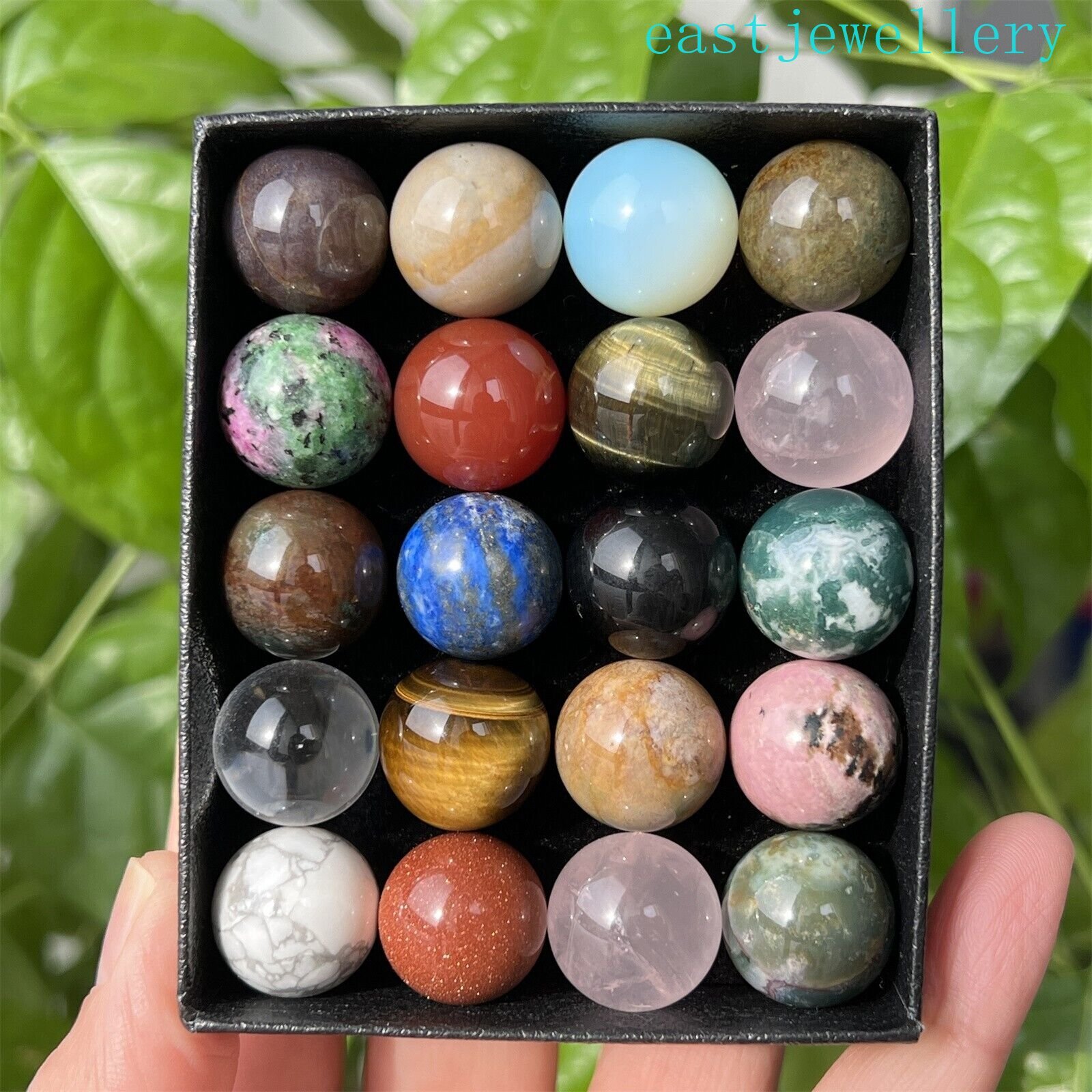 15mm+ box Natural Mixed Sphere quartz crystal ball Palm stone reiki healing 20x