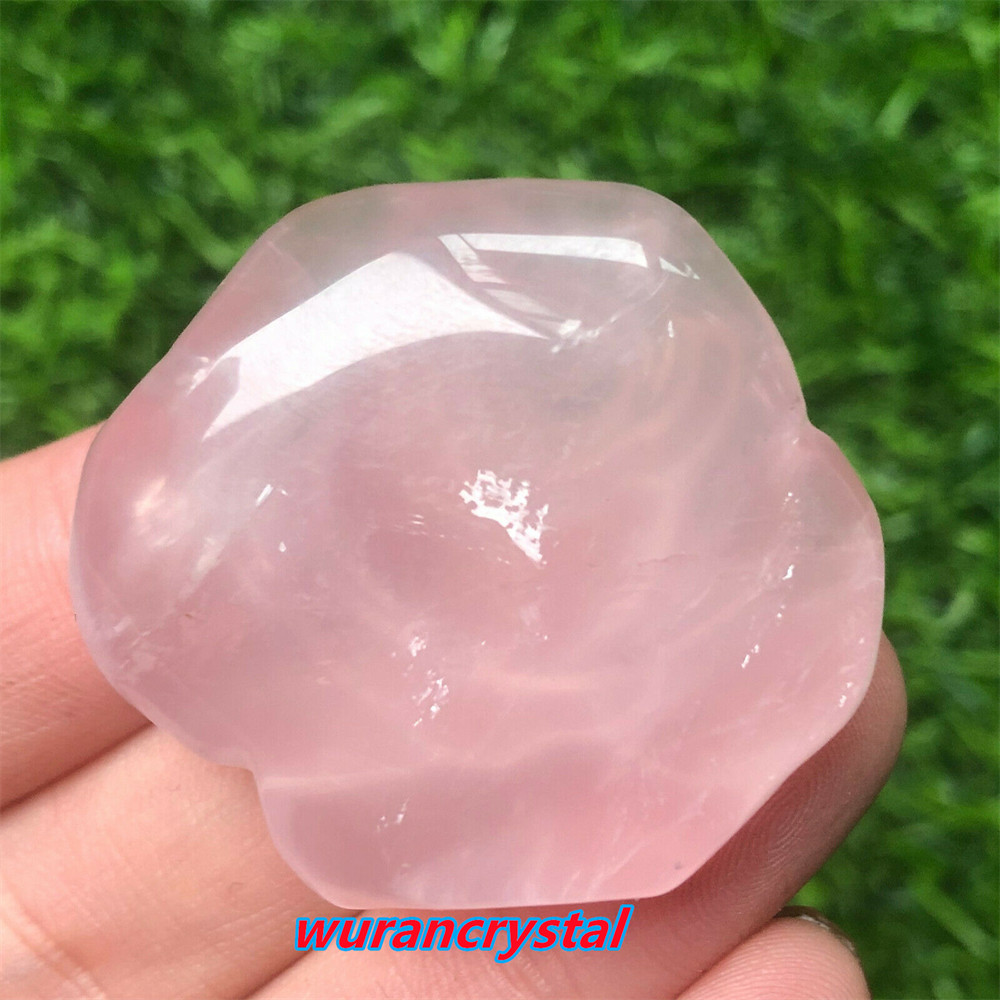 Natural Rose Quartz Hand Carved Rose Flower Skull Crystal healing gift 1pc