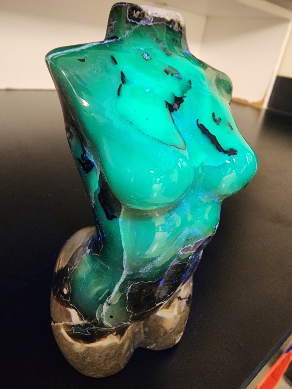 Large 614g Volcano Agate Female Torso UV Reactive Crystal Sculpture Hand Carved