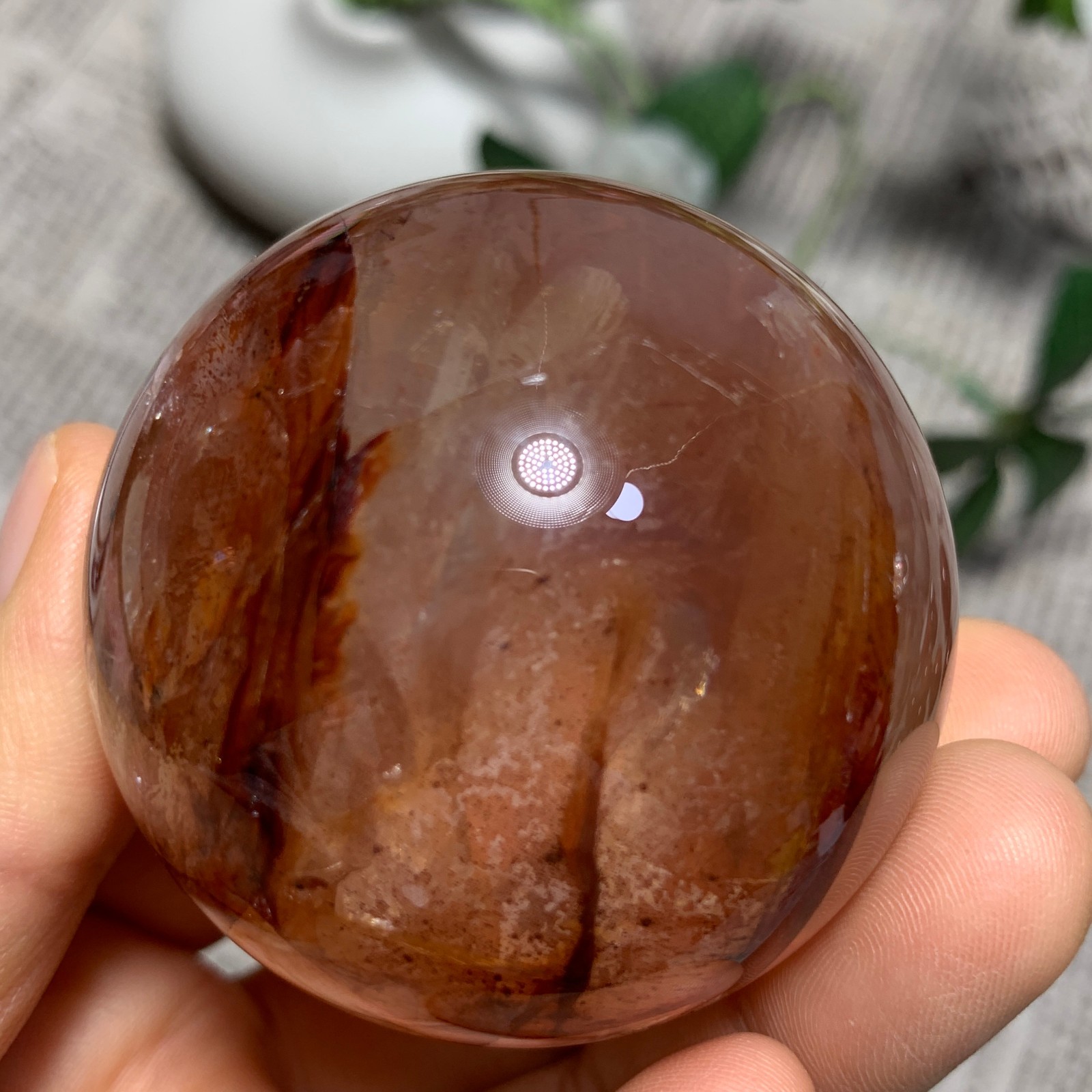 216G Natural Red Gum Flower Ball Crystal Sphere Specimen Energy Healing Reiki