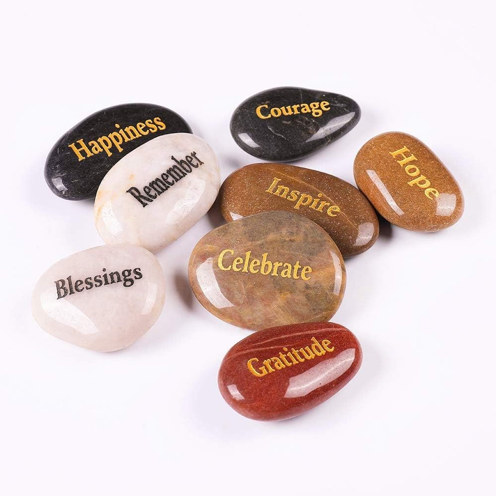 24 Pcs Inspirational Stones Engraved Words Rock Encouragement Amulets Gift