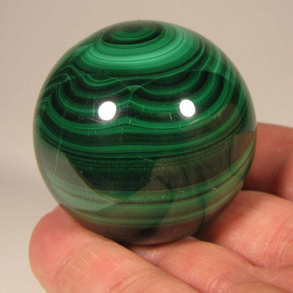 48mm MALACHITE Polished Gemstone Sphere Ball w/ Stand – Congo, Africa