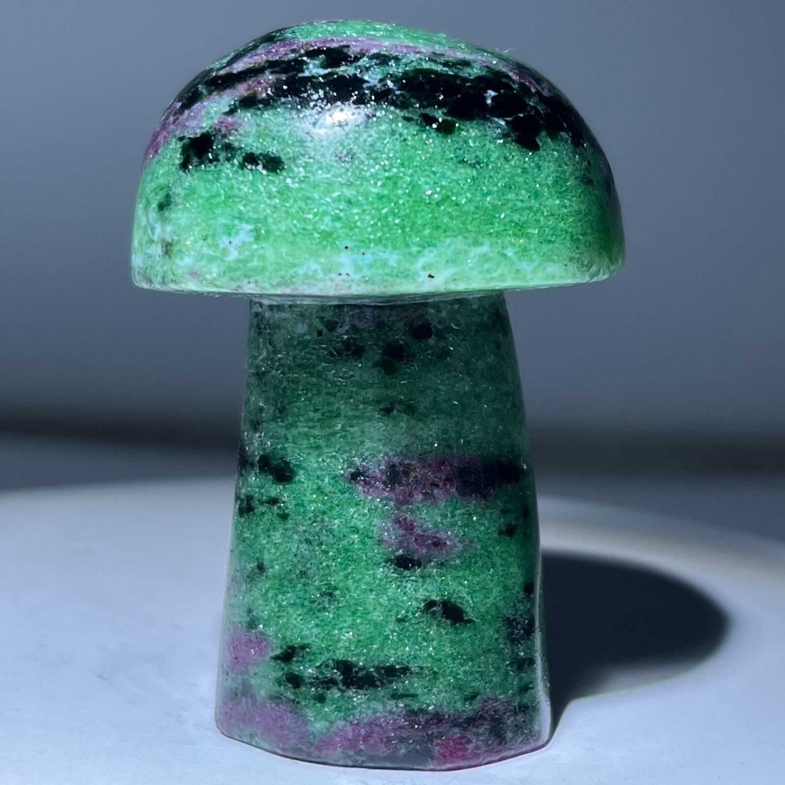 Natural quartz red green treasure, carved and polished, mushroom, reiki ener