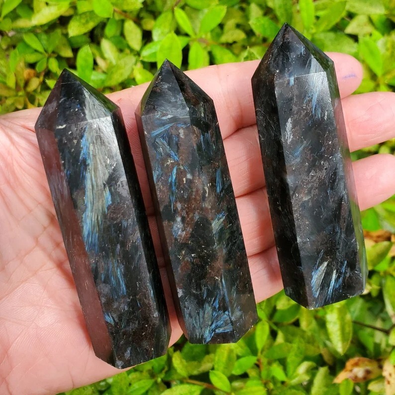 3.15″-3.54″ Natural Arfvedsonite Crystal Tower Healing Reiki Crystal Obelisk