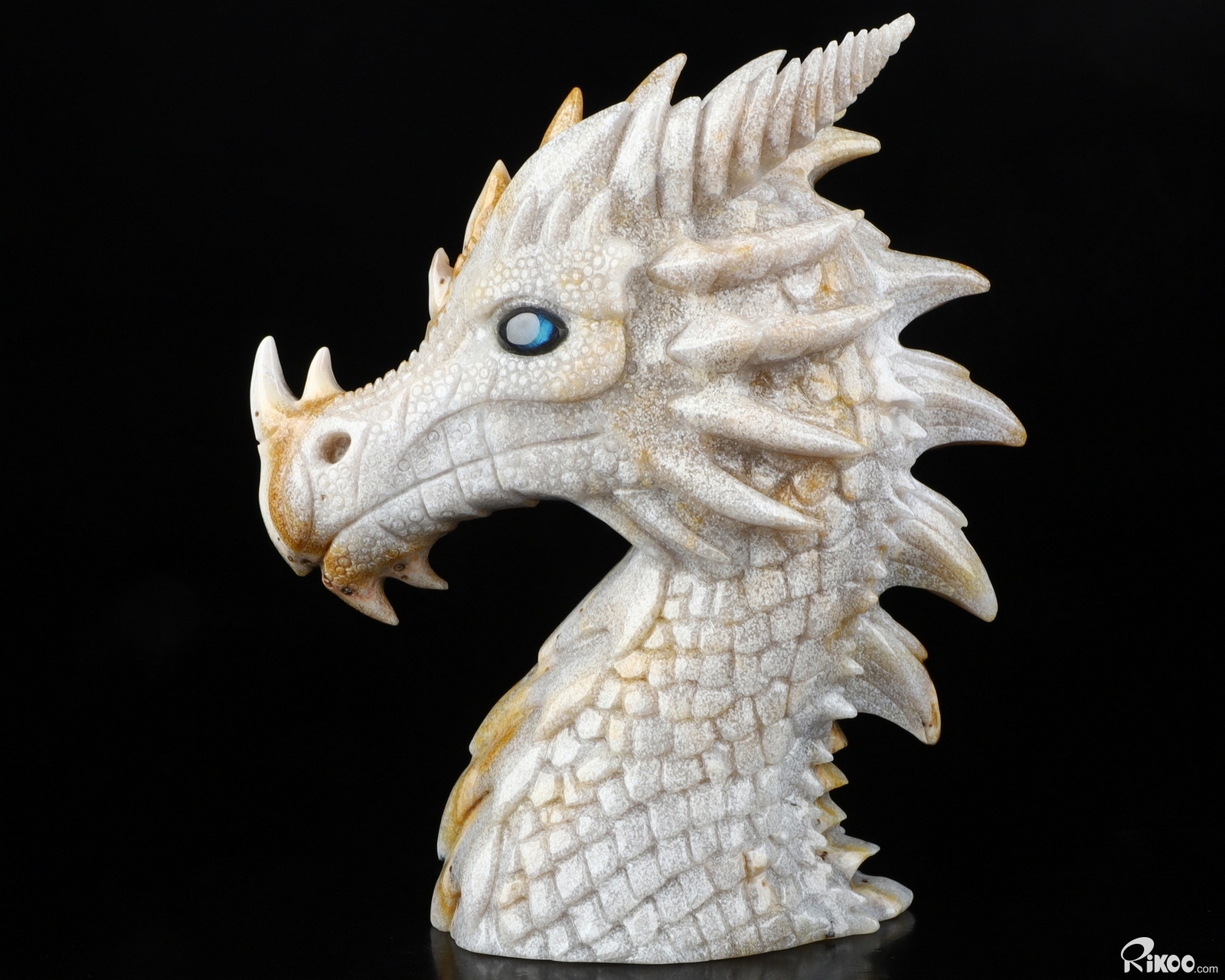 6.9″ Indian Agate Carved Crystal Dragon & Labradorite Eyes Sculpture, Realistic