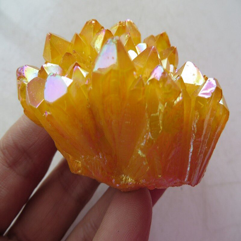 Natural Angel Aura Yellow Energy Titanium Stone Quartz Crystal Cluster Specimen