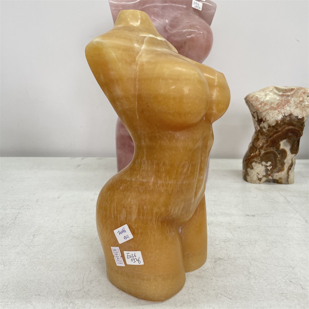15.6LB 12.2″Natural Yellow Calcite Lady Body Statue Carved Crystal Home Decor