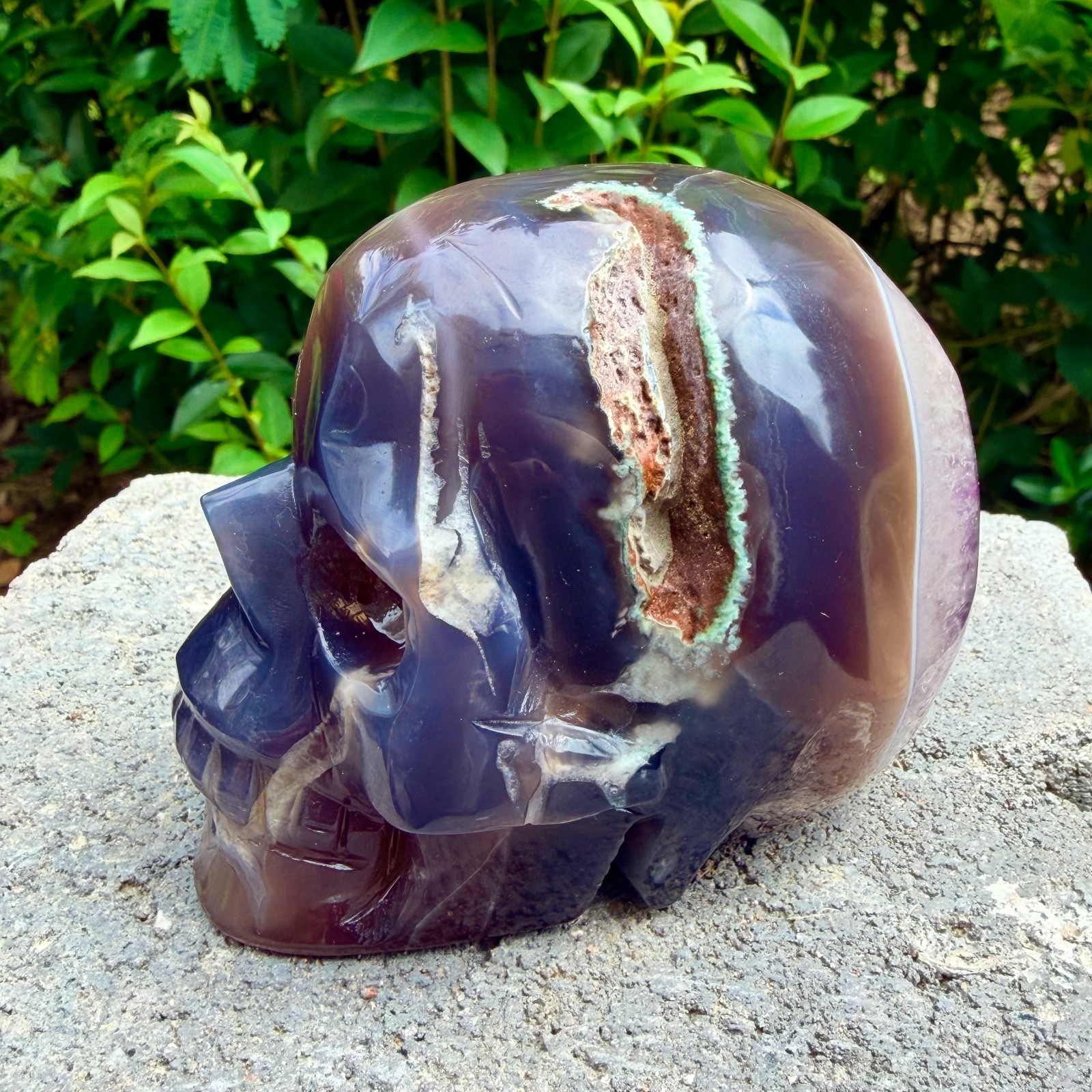 1.75lb Amethyst agate crystal cave skull, Rare hand carved skull specimen