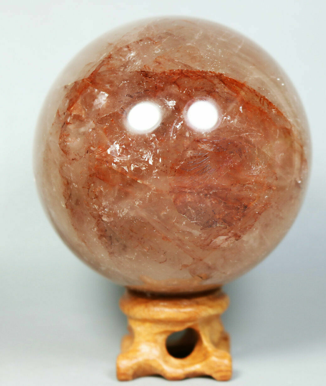 Natural RED FIRE QUARTZ Hematoid Crystal PHANTOM MULTI INCLUSIONS Sphere Stand