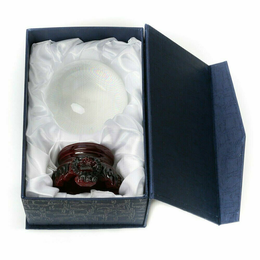 Crystal Ball 3″ diameter for Feng Shui, Meditation, Decor, with Red Lion Stand
