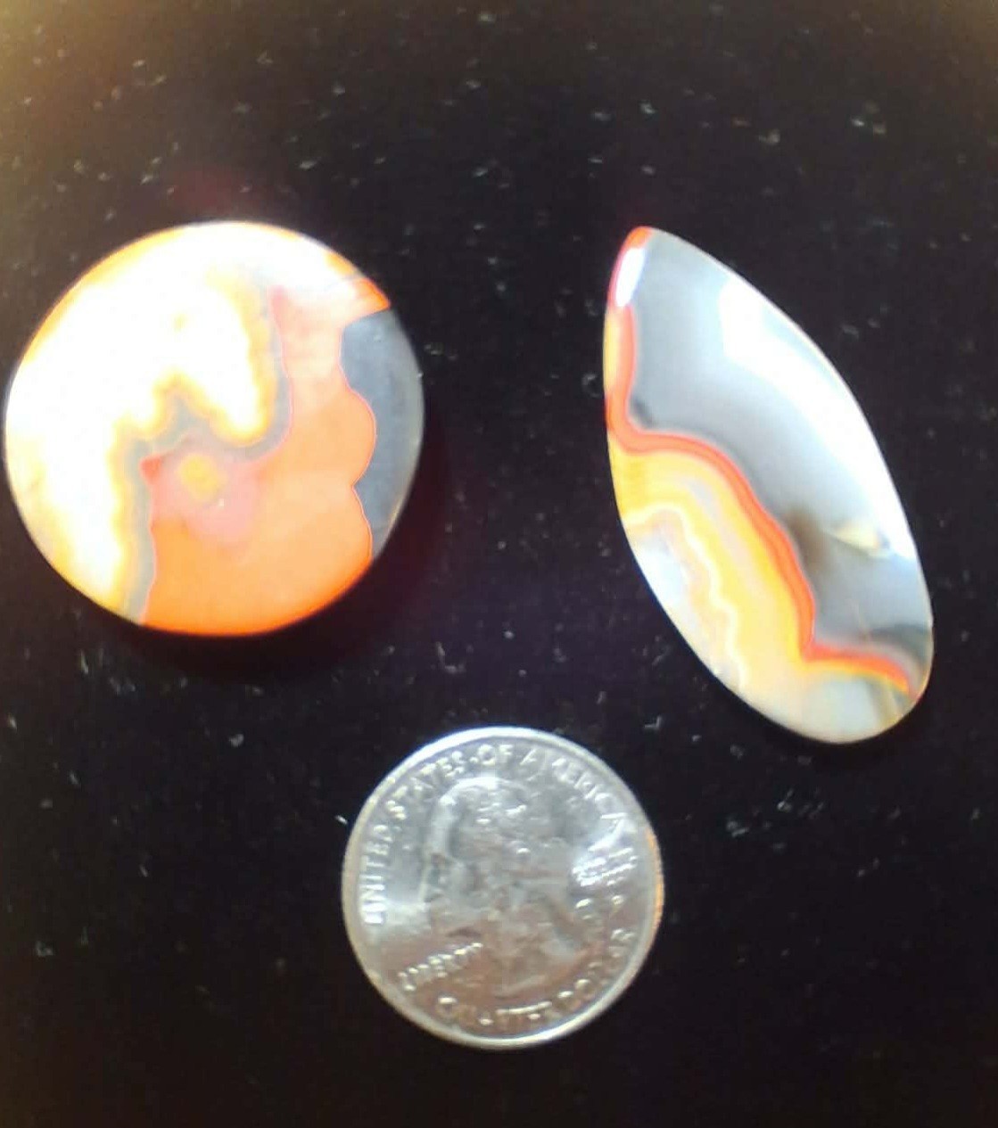 2 Rare Red Black Clear Banded Kentucky Agate Cabochon Ready to Set #C-8