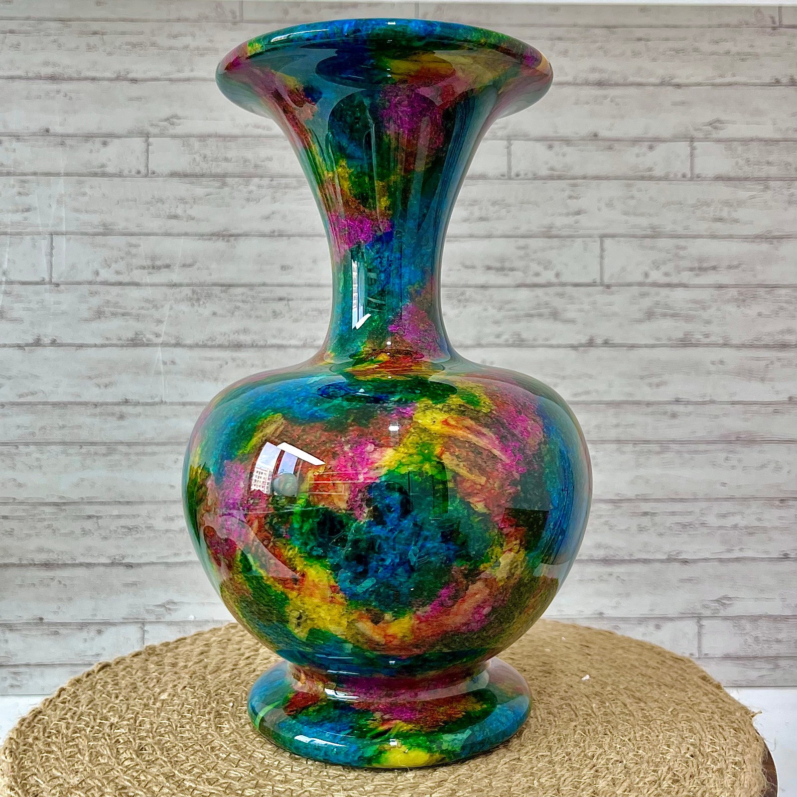 Natural Seven Color Jade Crystal Vase Serpentine Polished Art 5.7 lb