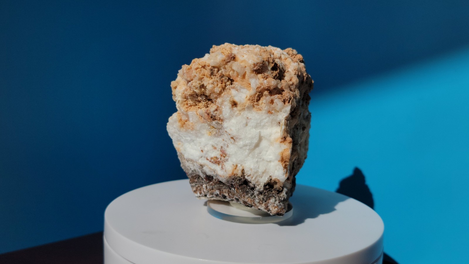 316 G. Perimorphic Quartz and Calcite Specimen with Plexiglass Round Stand