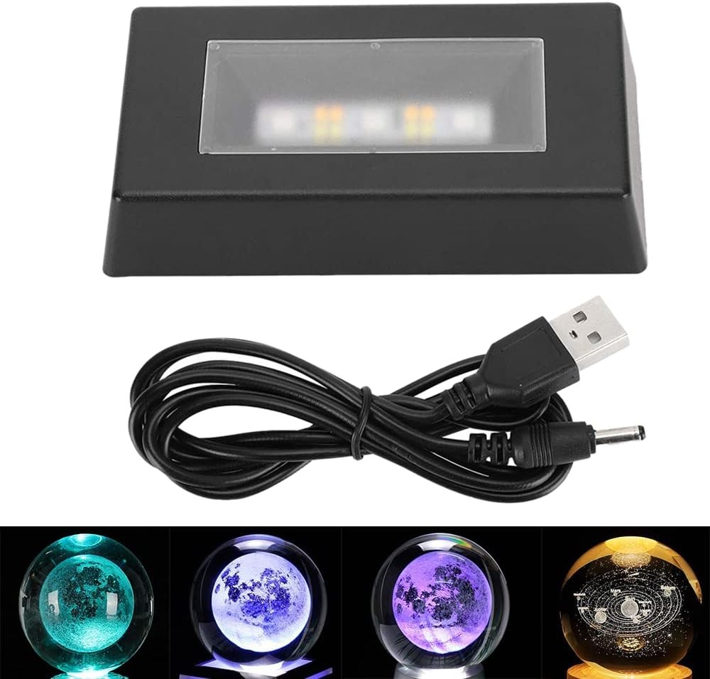 7 Color LED Light Display Base for Crystal, Glass Art, Jewelry, USB Powered