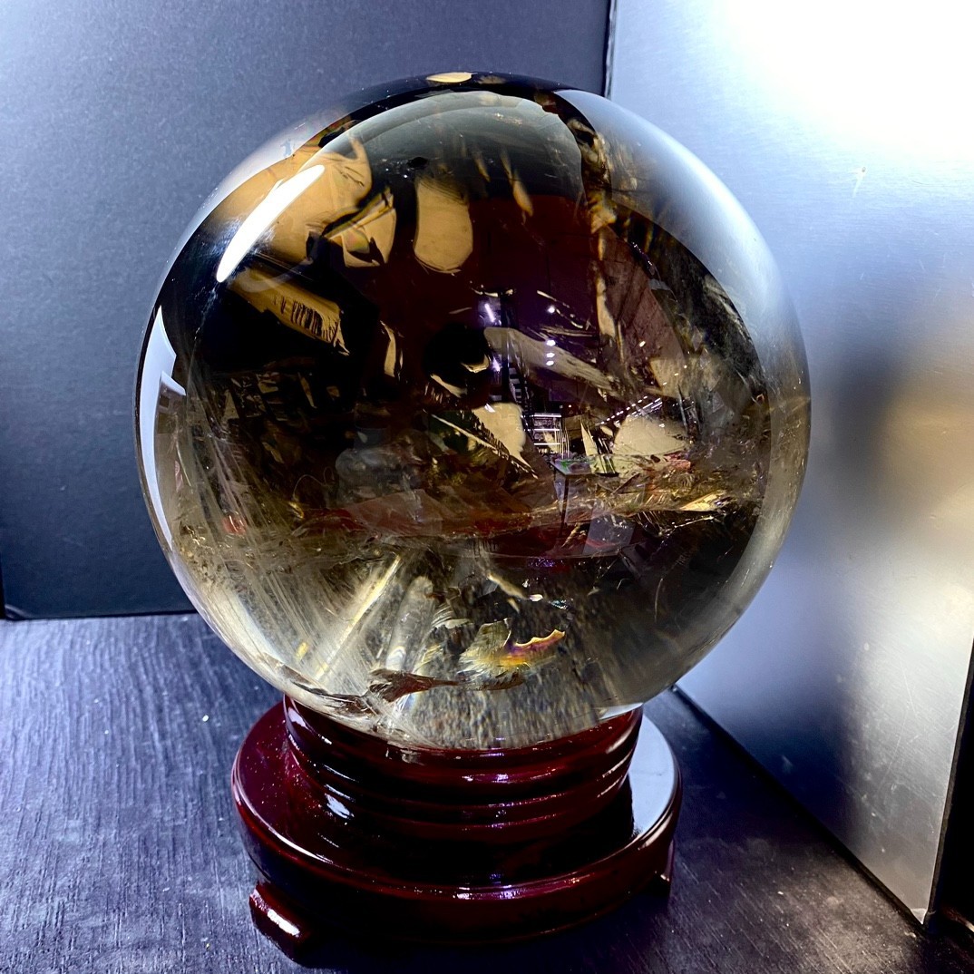 22lb Top Natural rare smoky crystal quartz sphere Energy ball healing gift+stand