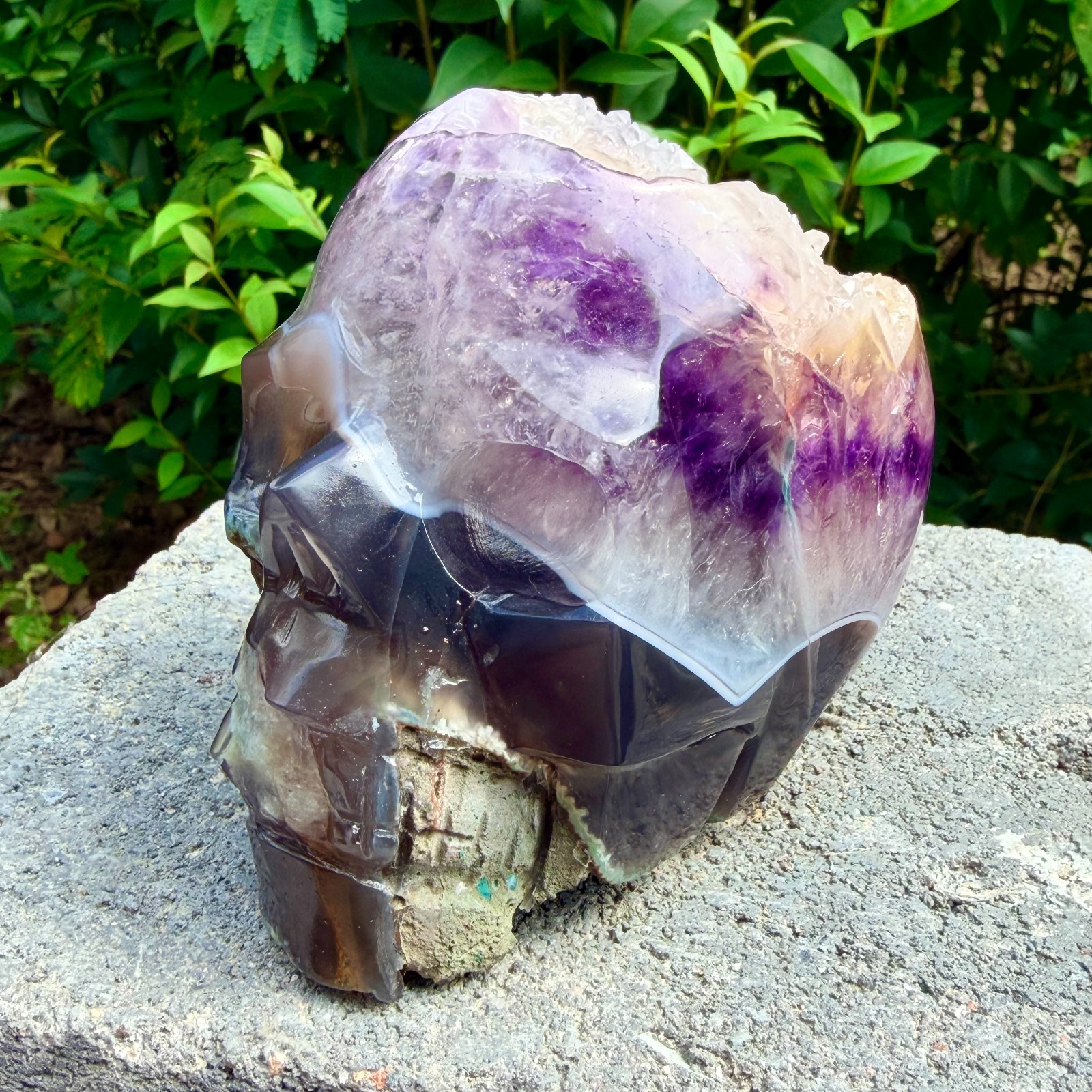 2.6lb Amethyst agate crystal cave skull, Rare hand carved skull specimen