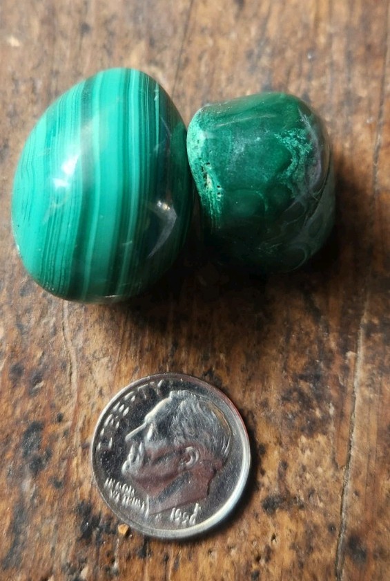 Natural Green MALACHITE Egg Polished and one not egg shaped