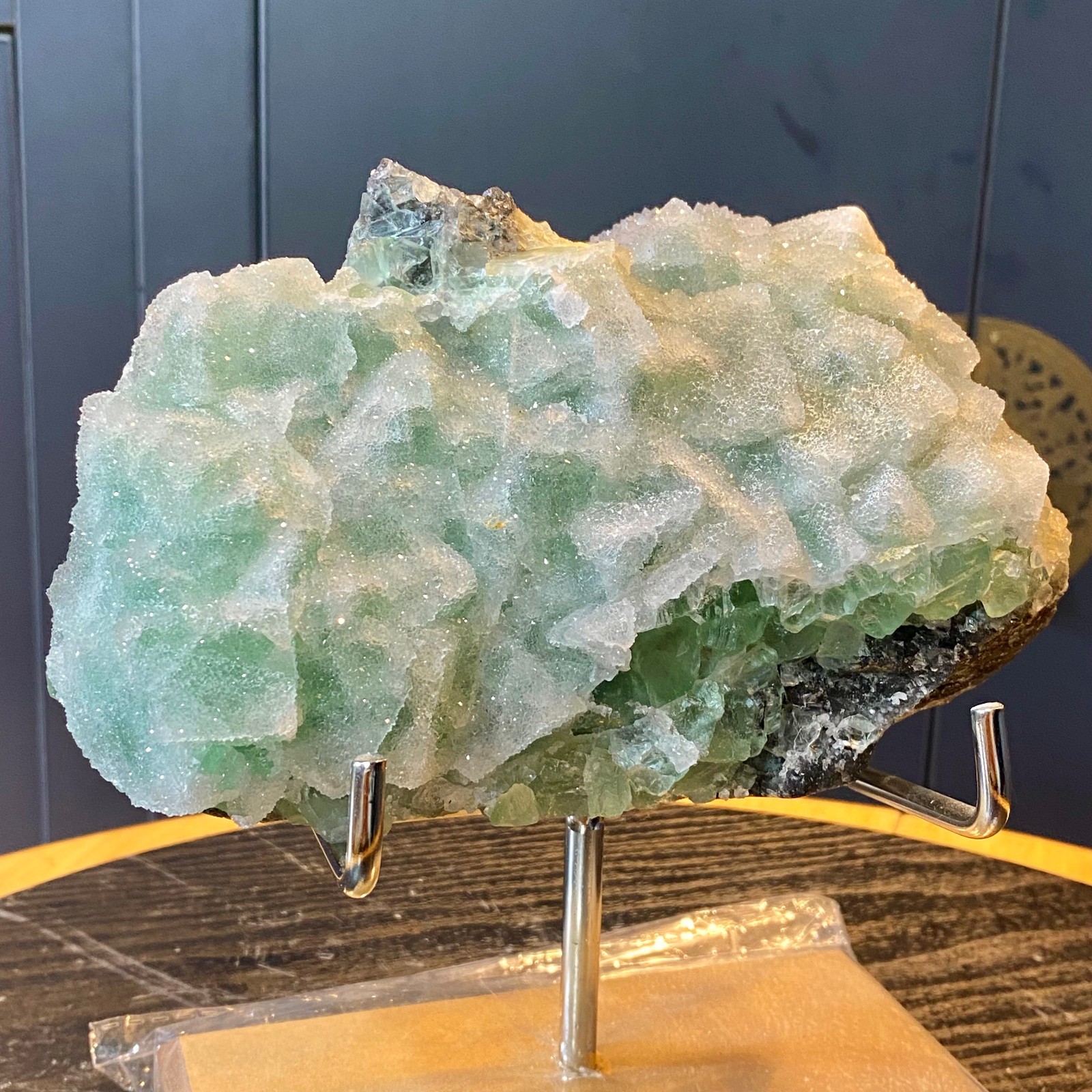 3.83LB Natural green cubic fluorite quartz crystal cluster mineral specimen