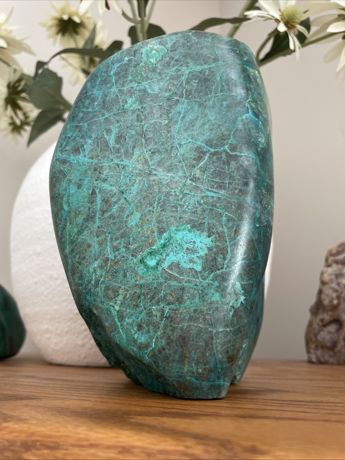 XL vibrant chrysocolla in quartz / Carved And Polished Crystal / Cabochon 3588g