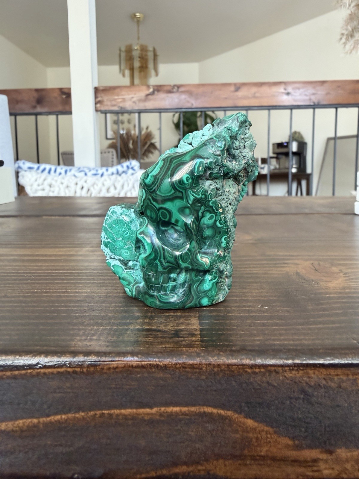 2.6” Carved MALACHITE skull, Rough and Polished